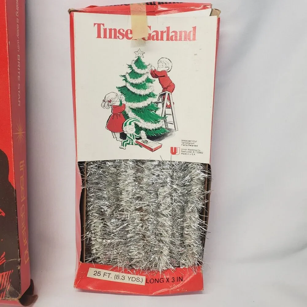 VTG Set Of 3 Silver & Gold Tinsel Garlands Brite Star Doubl Glo Christmas Tree